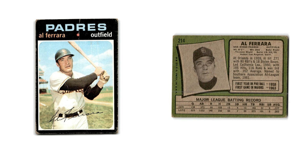 Al Ferrara 1971 Topps #214 San Diego Padres Baseball Card Poor