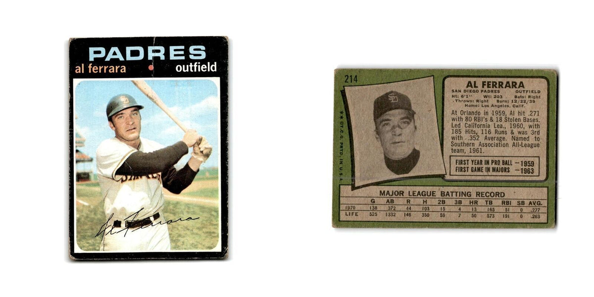 Al Ferrara 1971 Topps #214 San Diego Padres Baseball Card Poor
