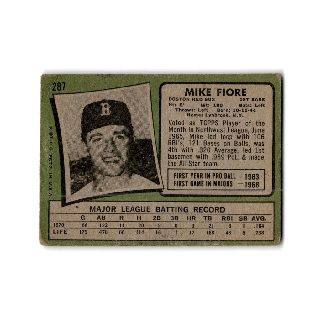Mike Fiore 1971 Topps #287 Boston Red Sox Baseball Card Poor