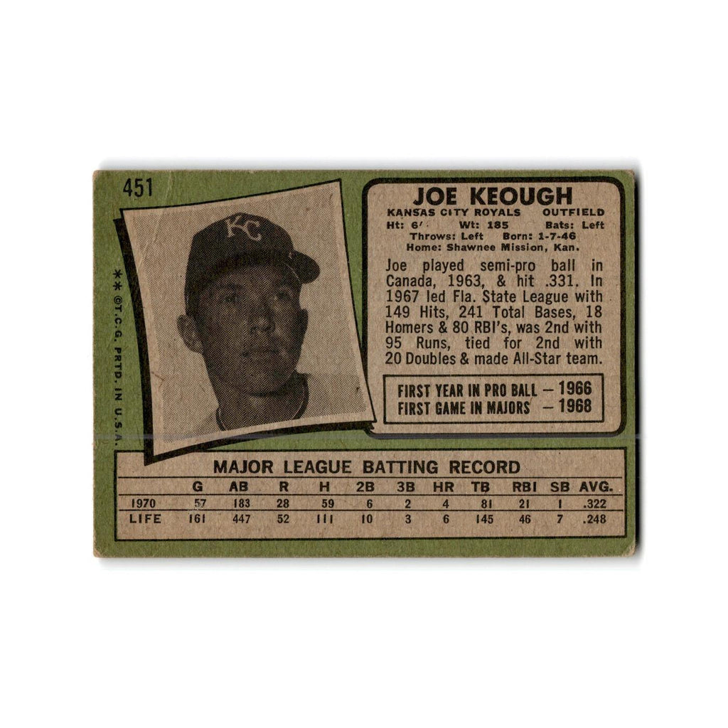 Joe Keough 1971 Topps #451 Kansas City Royals Baseball Card Poor