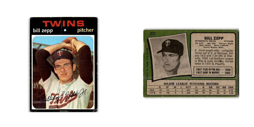 Bill Zepp 1971 Topps #271 Minnesota Twins Baseball Card Poor