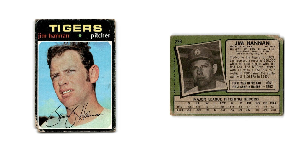 Jim Hannan 1971 Topps #229 Detroit Tigers Baseball Card Poor