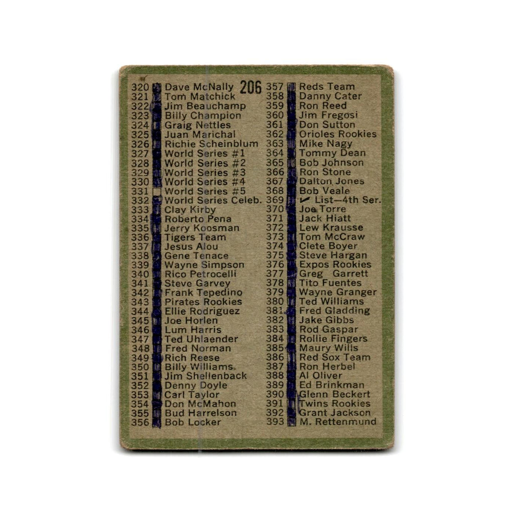 Checklist 1971 Topps #206 Baseball Card Poor