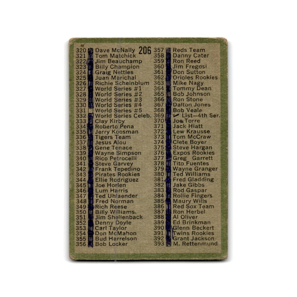 Checklist 1971 Topps #206 Baseball Card Poor