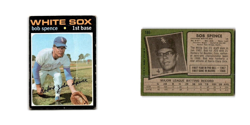 Bob Spence Rookie 1971 Topps #186 Chicago White Sox Baseball Card Poor