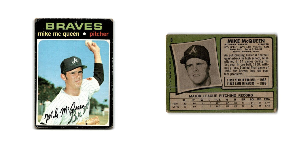 Mike McQueen 1971 Topps #8 Atlanta Braves Baseball Card Poor