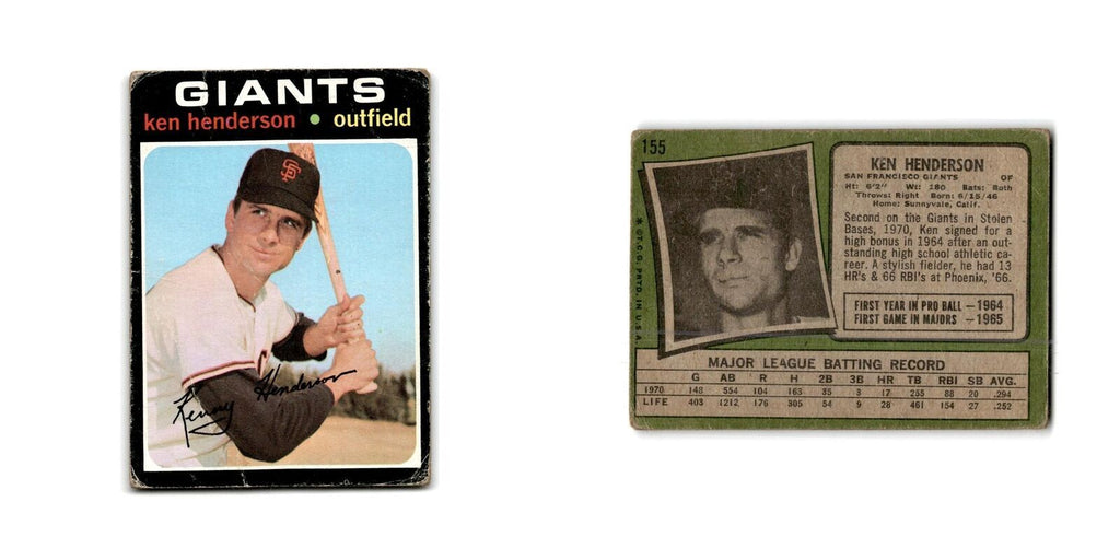 Ken Henderson 1971 Topps #155 San Francisco Giants Baseball Card Poor