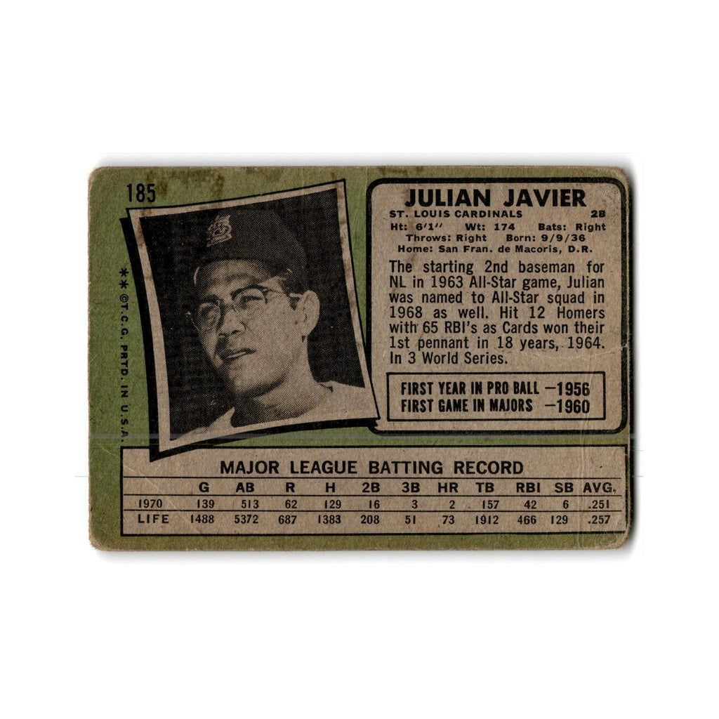 Julian Javier 1971 Topps #185 St. Louis Cardinals Baseball Card Poor