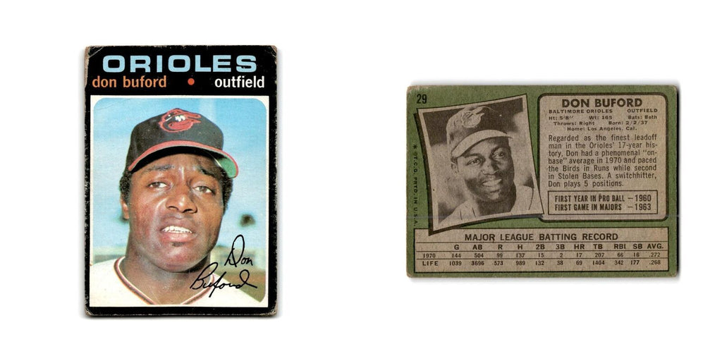Don Buford 1971 Topps #29 Baltimore Orioles Baseball Card Poor