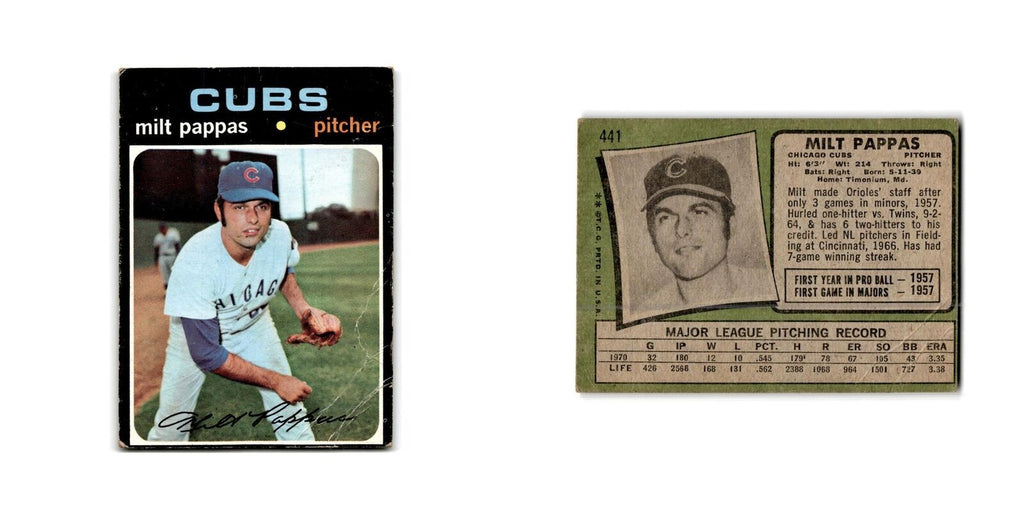 Milt Pappas 1971 Topps #441 Chicago Cubs Baseball Card Poor