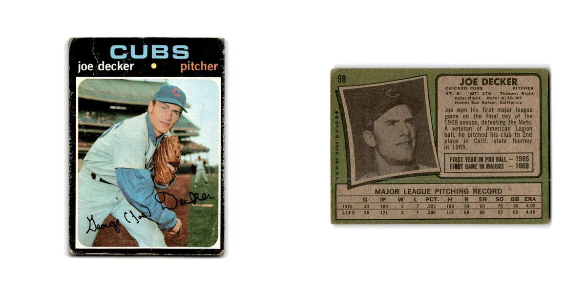 Joe Decker Rookie 1971 Topps #98 Chicago Cubs Baseball Card Poor