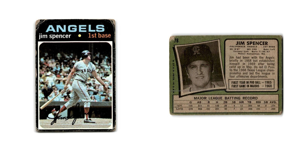 Jim Spencer 1971 Topps #78 California Angels Baseball Card Poor
