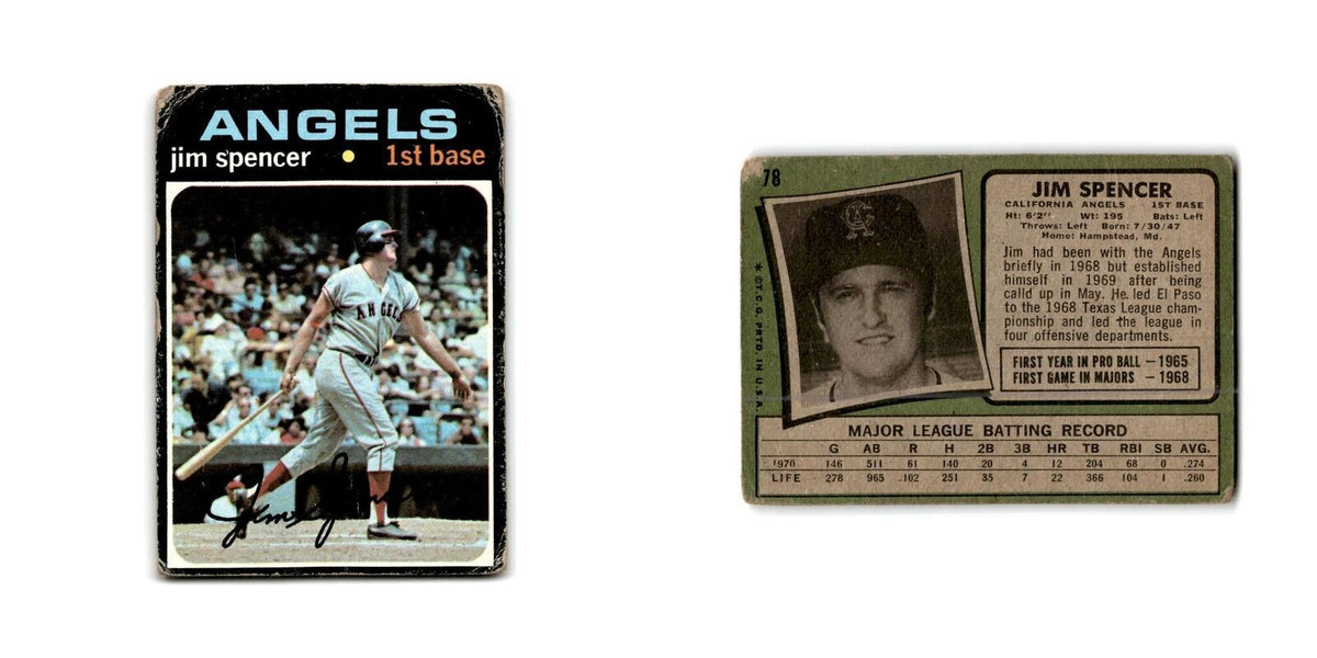 Jim Spencer 1971 Topps #78 California Angels Baseball Card Poor