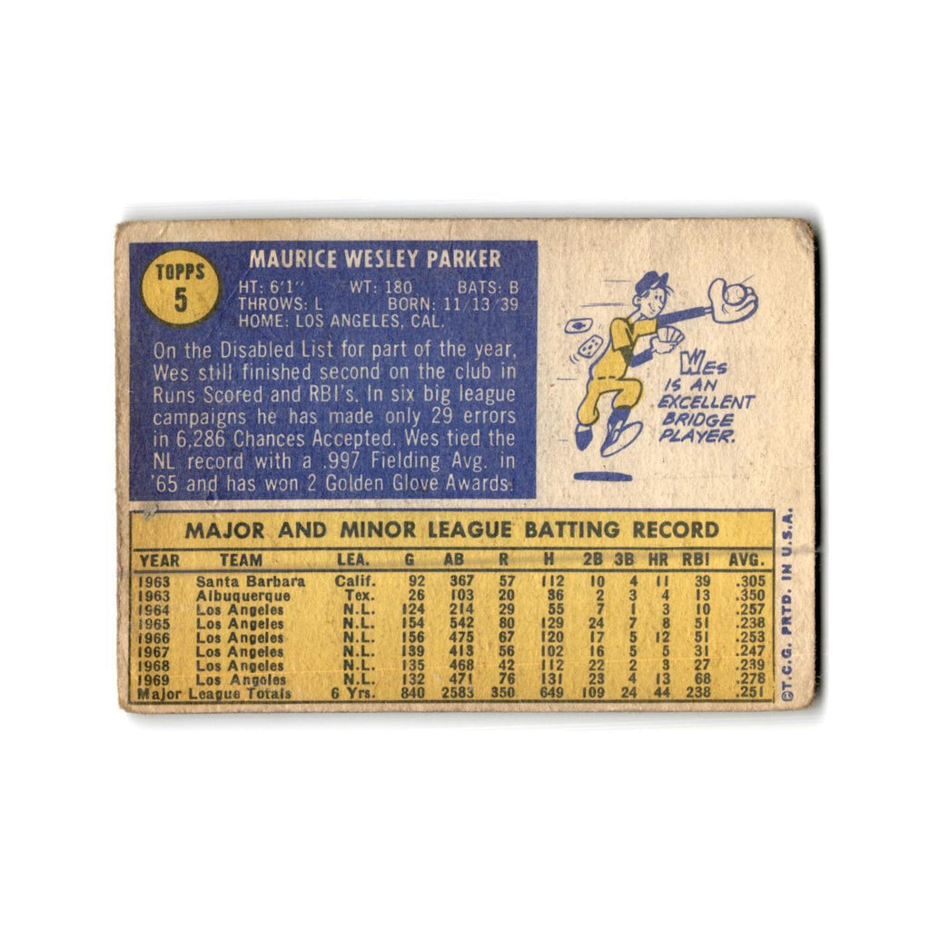 Wes Parker 1970 Topps #5 Los Angeles Dodgers Baseball Card Poor