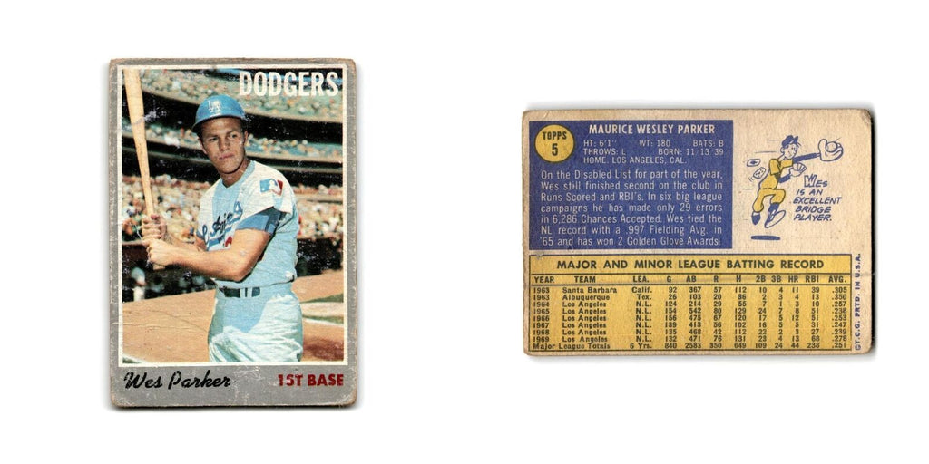Wes Parker 1970 Topps #5 Los Angeles Dodgers Baseball Card Poor