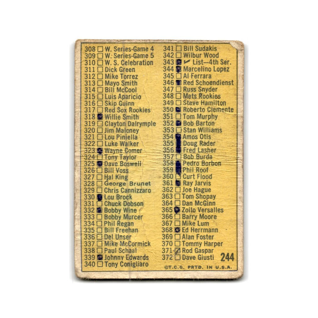 checklist 1970 Topps #244 Baseball Card Poor