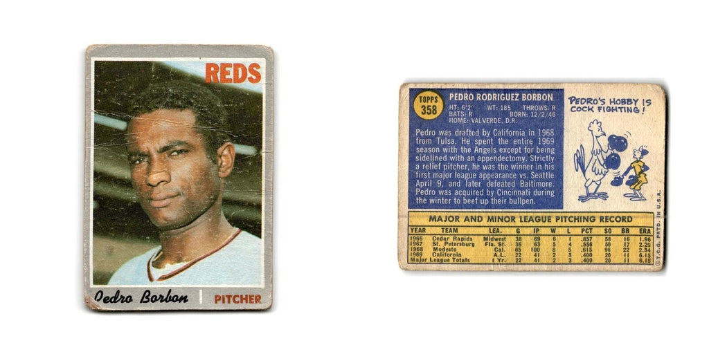 Pedro Borbon Rookie 1970 Topps #358 Cincinnati Reds Baseball Card Poor