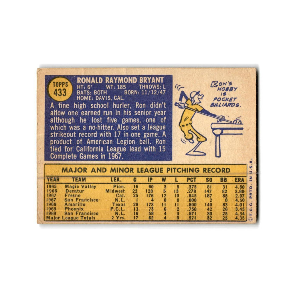 Ron Bryant 1970 Topps #433 San Francisco Giants Baseball Card Poor