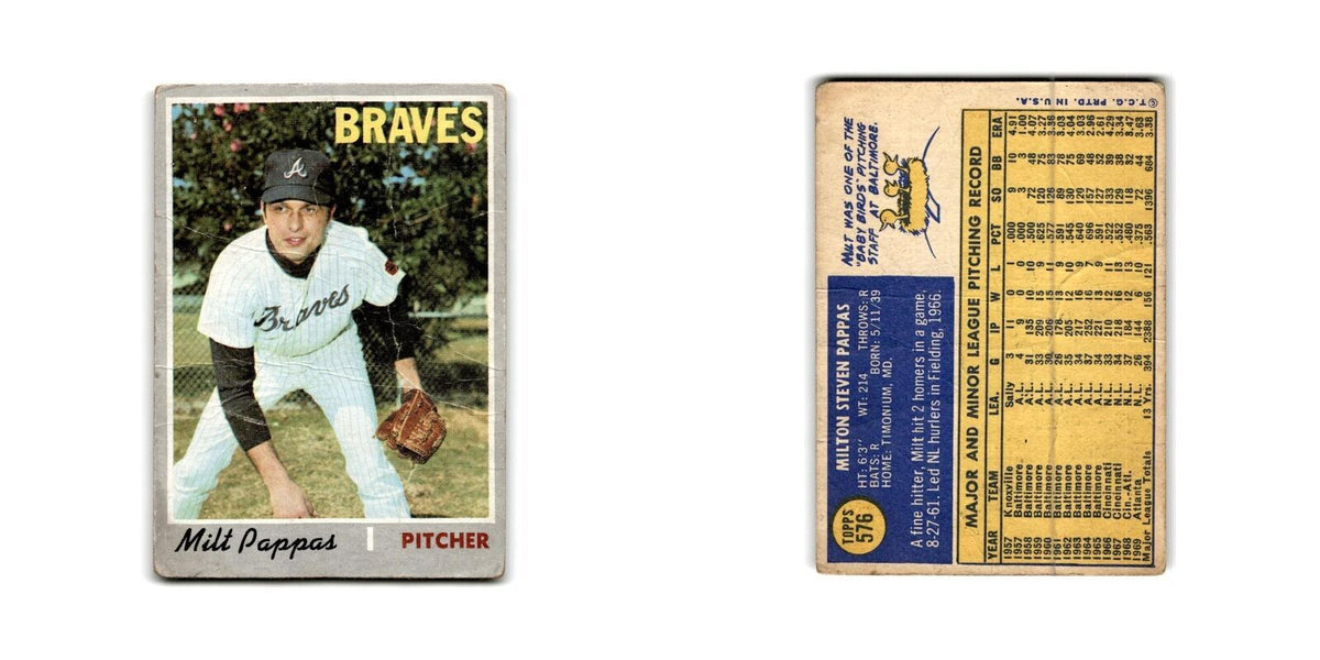 Milt Pappas 1970 Topps #576 Atlanta Braves Baseball Card Poor