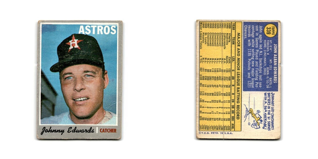 Johnny Edwards 1970 Topps #339 Houston Astros Baseball Card Poor