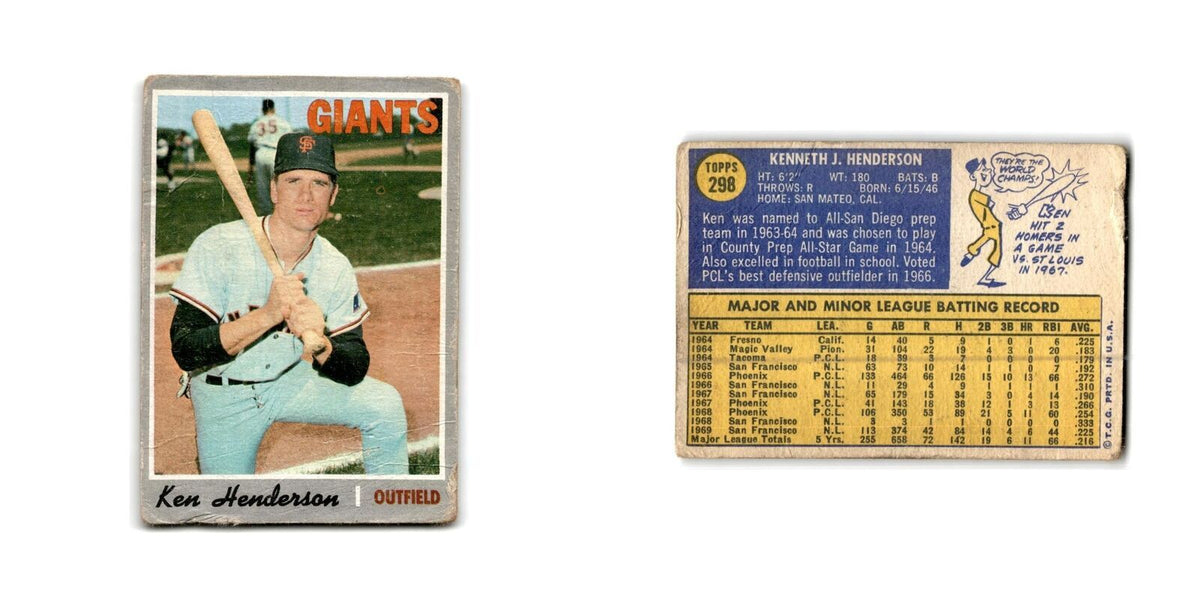 Ken Henderson 1970 Topps #298 San Francisco Giants Baseball Card Poor