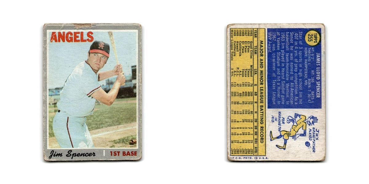 Jim Spencer Rookie 1970 Topps #255 California Angels Baseball Card Poor