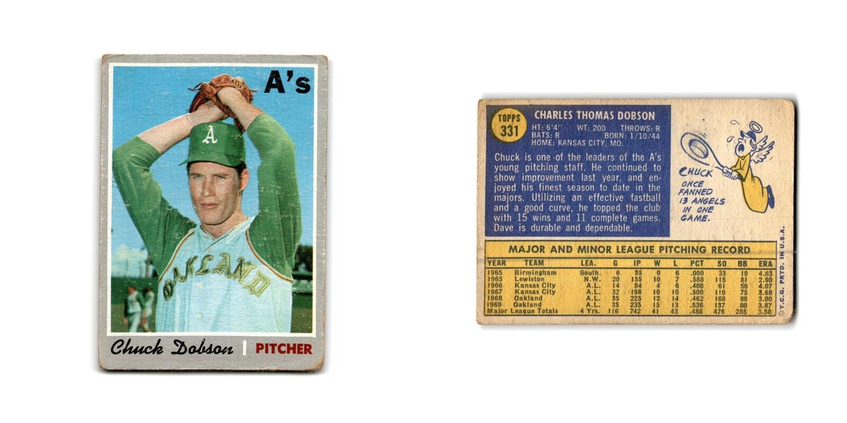 Chuck Dobson 1970 Topps #331 Oakland Athletics Baseball Card Poor