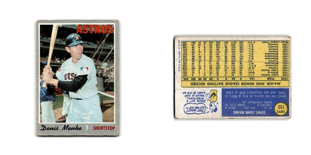 Denis Menke 1970 Topps #155 Houston Astros Baseball Card Poor