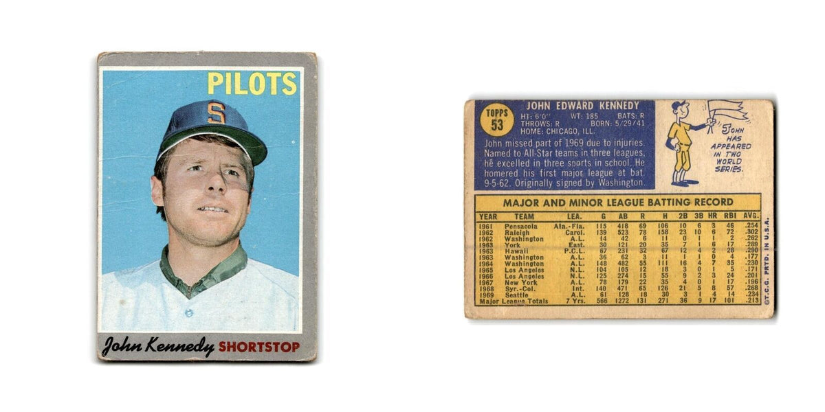 John Kennedy 1970 Topps #53 Seattle Pilots Baseball Card Poor