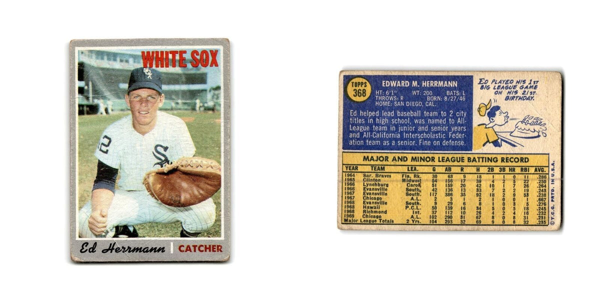 Ed herrmann Rookie 1970 Topps #368 Chicago White Sox Baseball Card Poor