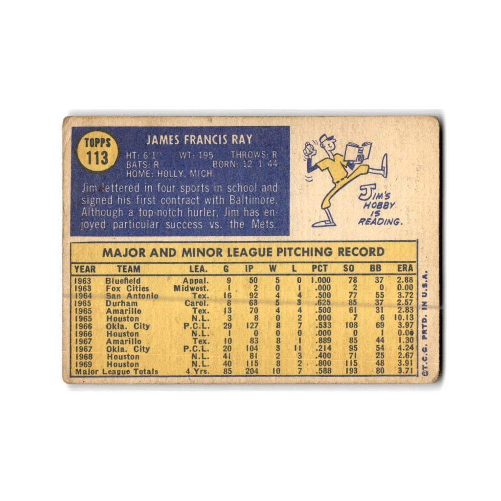 Jim Ray 1970 Topps #113 Houston Astros Baseball Card Poor