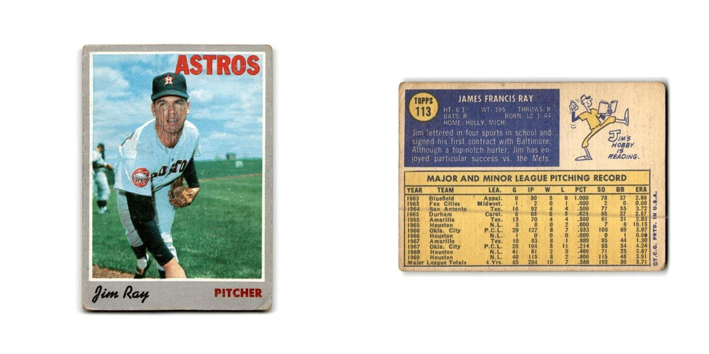 Jim Ray 1970 Topps #113 Houston Astros Baseball Card Poor