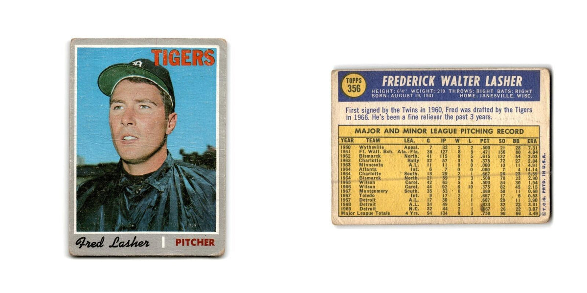Fred Lasher 1970 Topps #356 Detroit Tigers Baseball Card Poor
