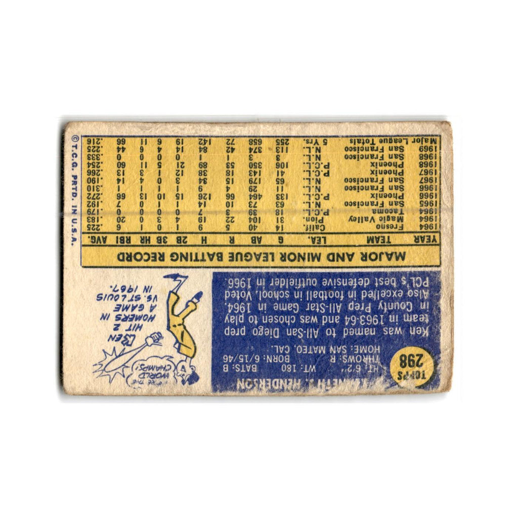 Ken Henderson 1970 Topps #298 San Francisco Giants Baseball Card Poor