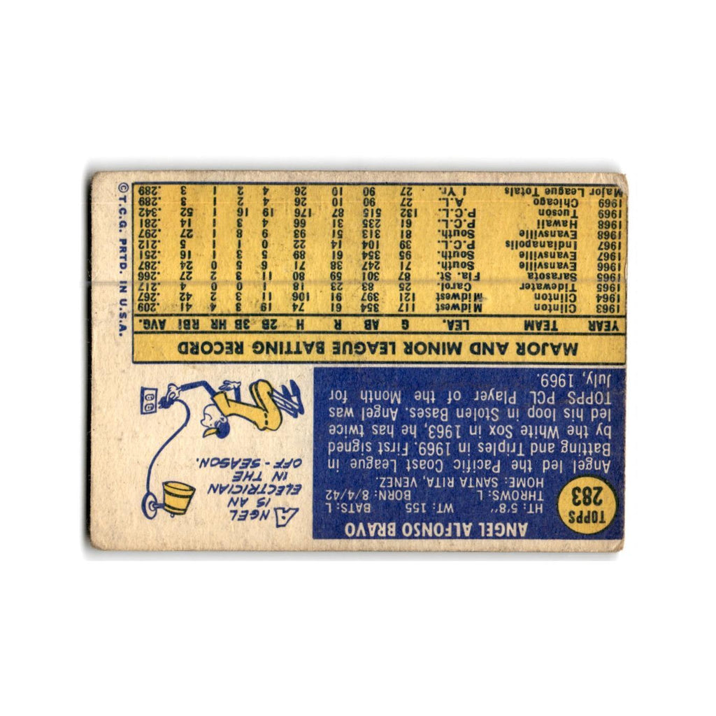 Angel Bravo Rookie 1970 Topps #283 Cincinnati Reds Baseball Card Poor