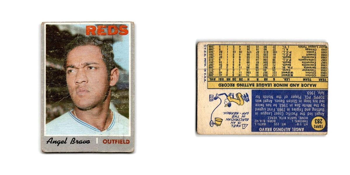 Angel Bravo Rookie 1970 Topps #283 Cincinnati Reds Baseball Card Poor