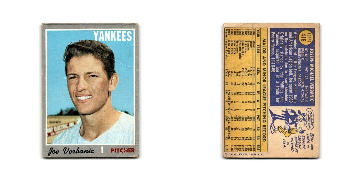 Joe Verbanic 1970 Topps #416 New York Yankees Baseball Card Poor