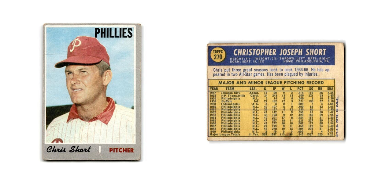 Chris Short 1970 Topps #270 Philadelphia Phillies Baseball Card Poor