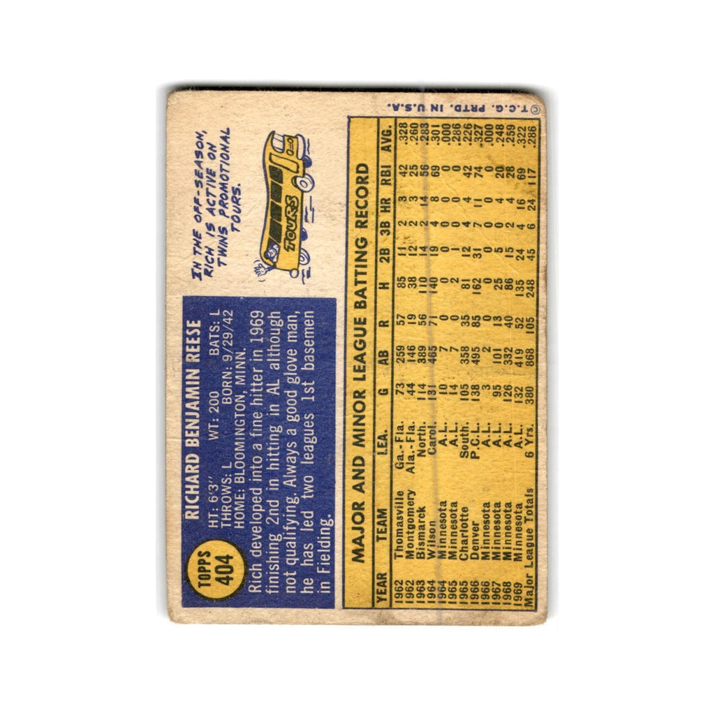 Rich Reese 1970 Topps #404 Minnesota Twins Baseball Card Poor