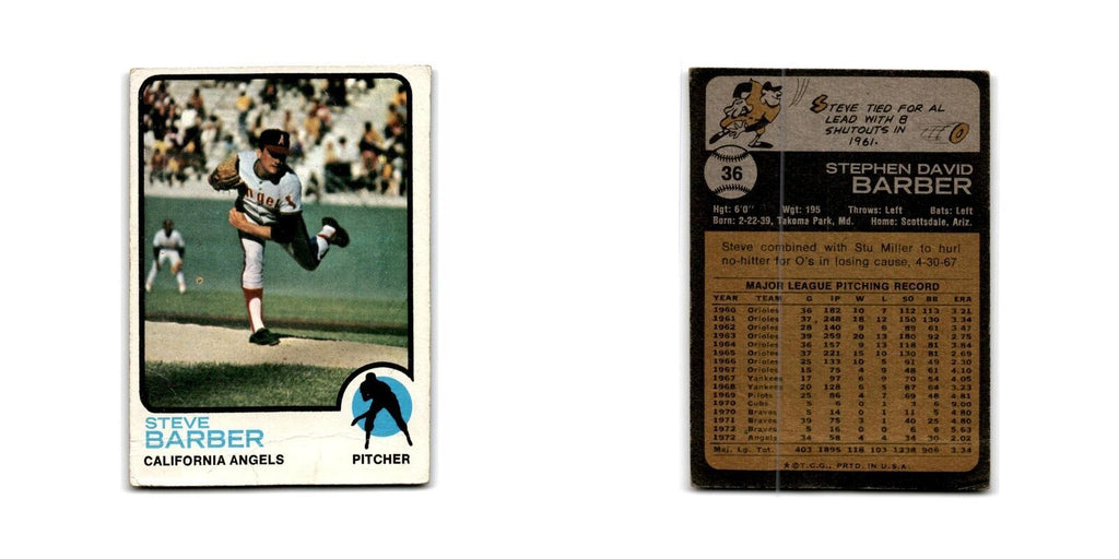 Steve Barber 1973 Topps #36 California Angels Baseball Card Poor