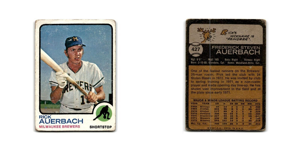 Rick Auerbach 1973 Topps #427 Milwaukee Brewers Baseball Card Poor