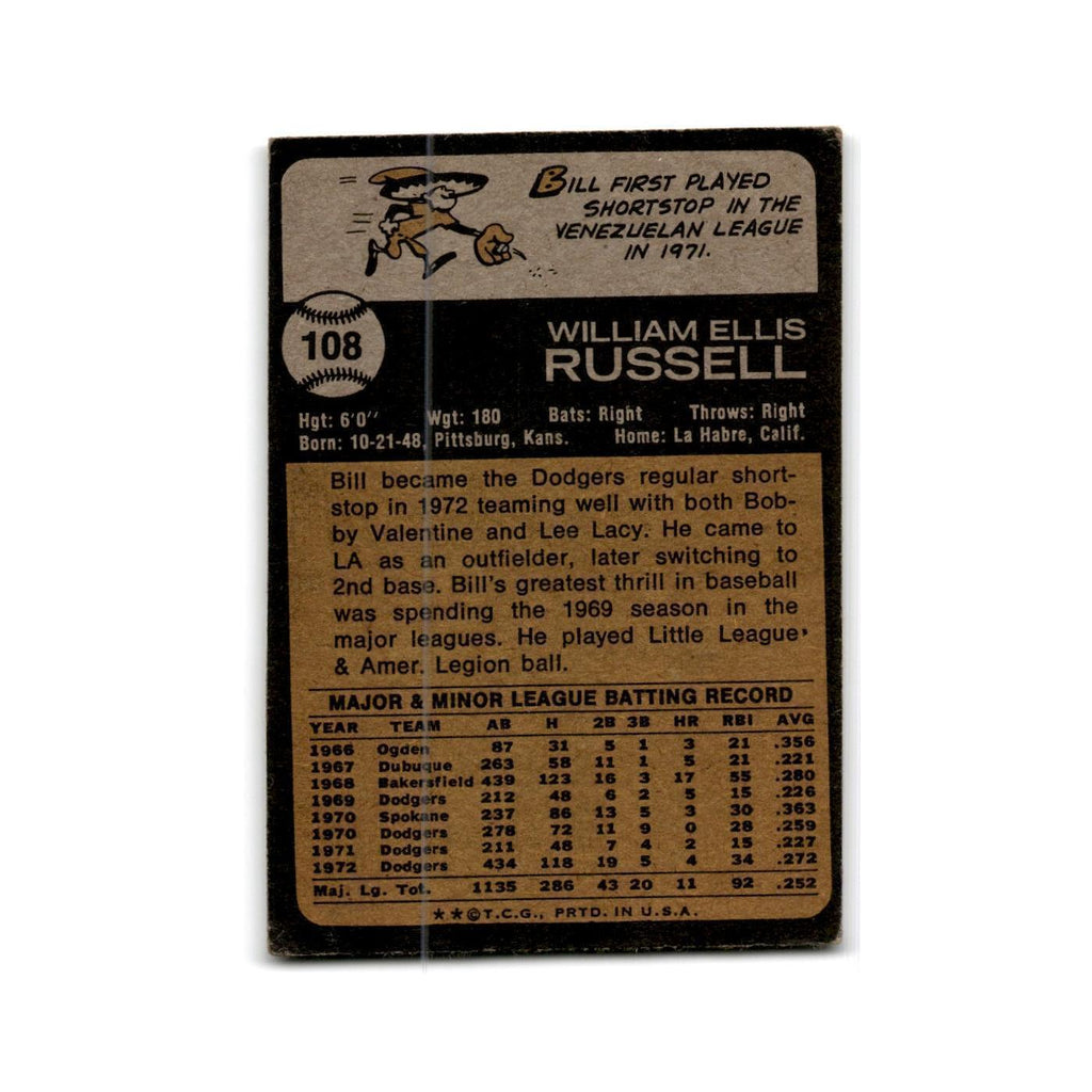 Bill Russell 1973 Topps #108 Los Angeles Dodgers Baseball Card Poor