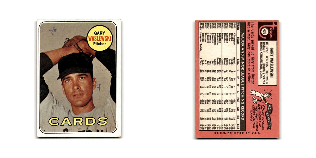 Gary Waslewski Rookie 1969 Topps #438 St. Louis Cardinals Baseball Card Poor