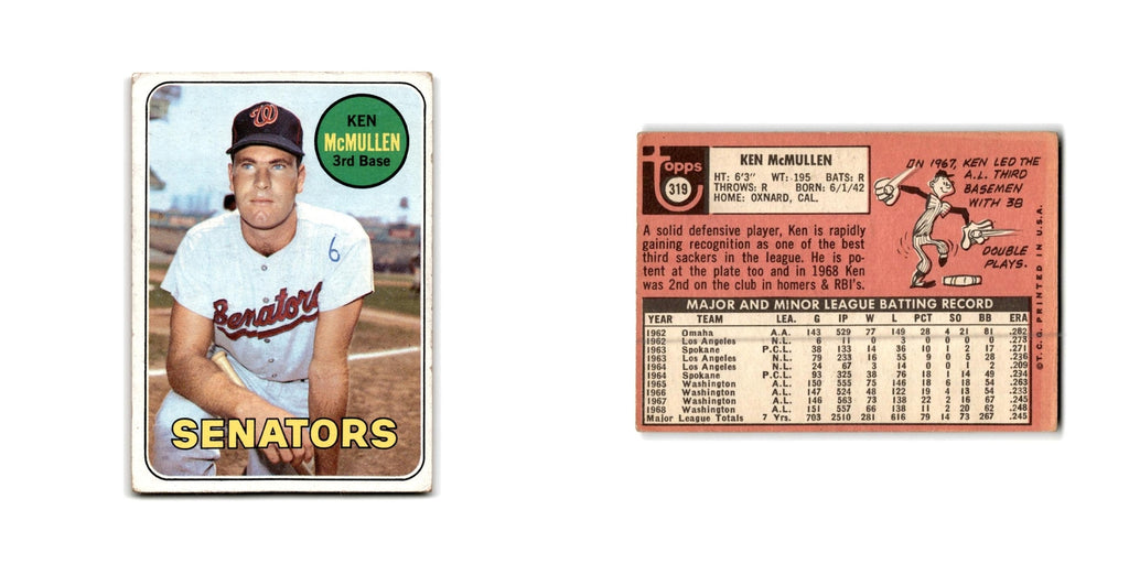 Ken McMullen 1969 Topps #319 Washington Senators Baseball Card Poor