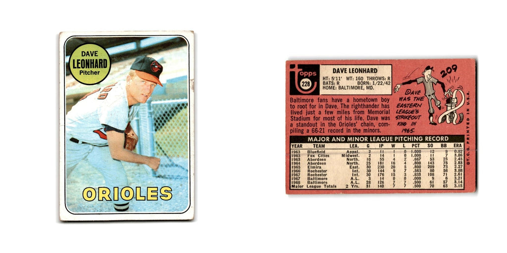 Dave Leonhard 1969 Topps #228 Baltimore Orioles Baseball Card Poor