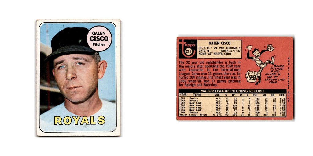 Galen Cisco 1969 Topps #211 Kansas City Royals Baseball Card Poor