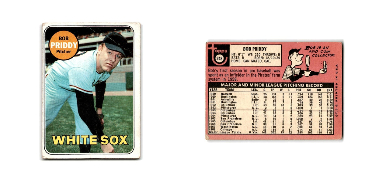 Bob Priddy 1969 Topps #248 Chicago White Sox Baseball Card Poor