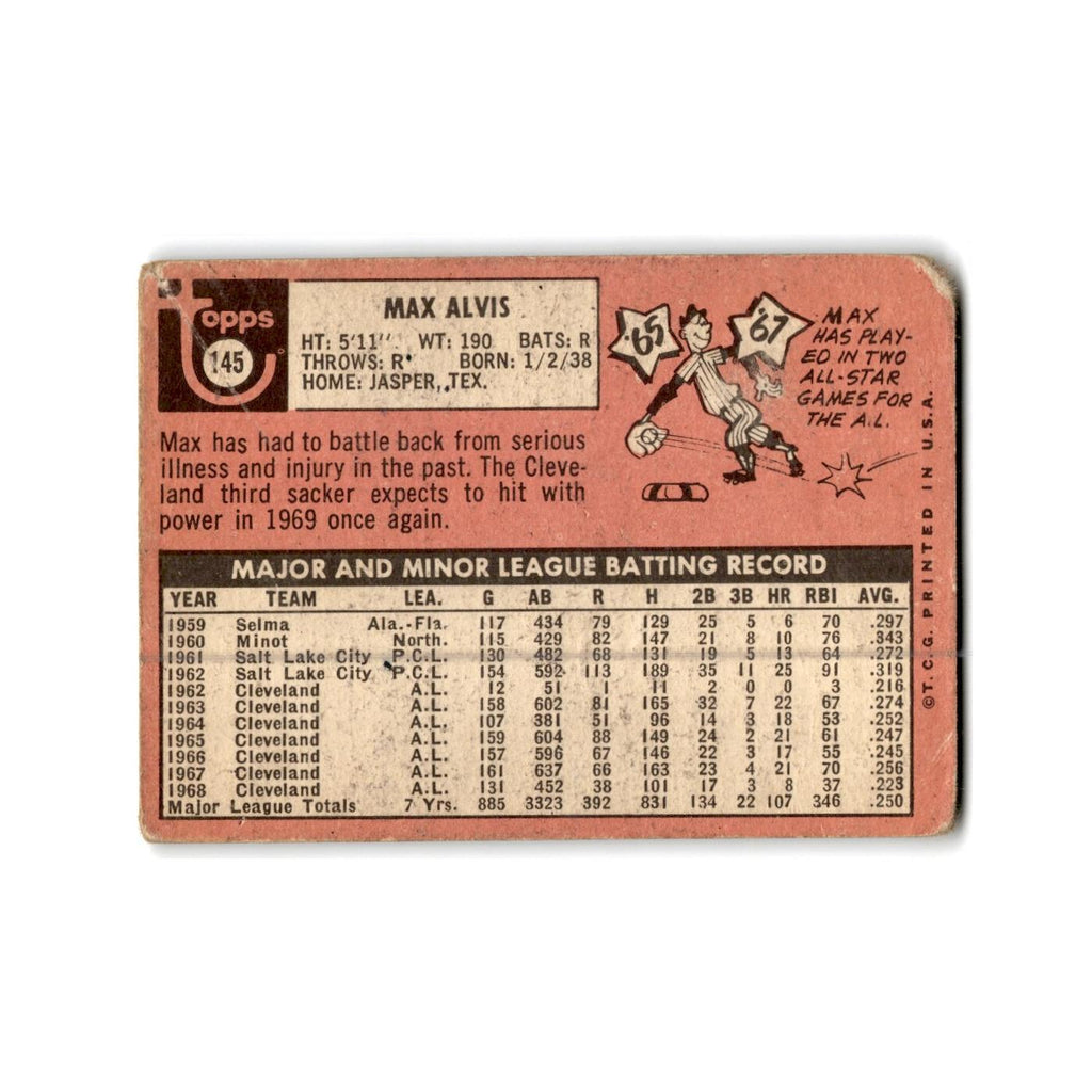 Max Alvis 1969 Topps #145 Cleveland Indians Baseball Card Poor