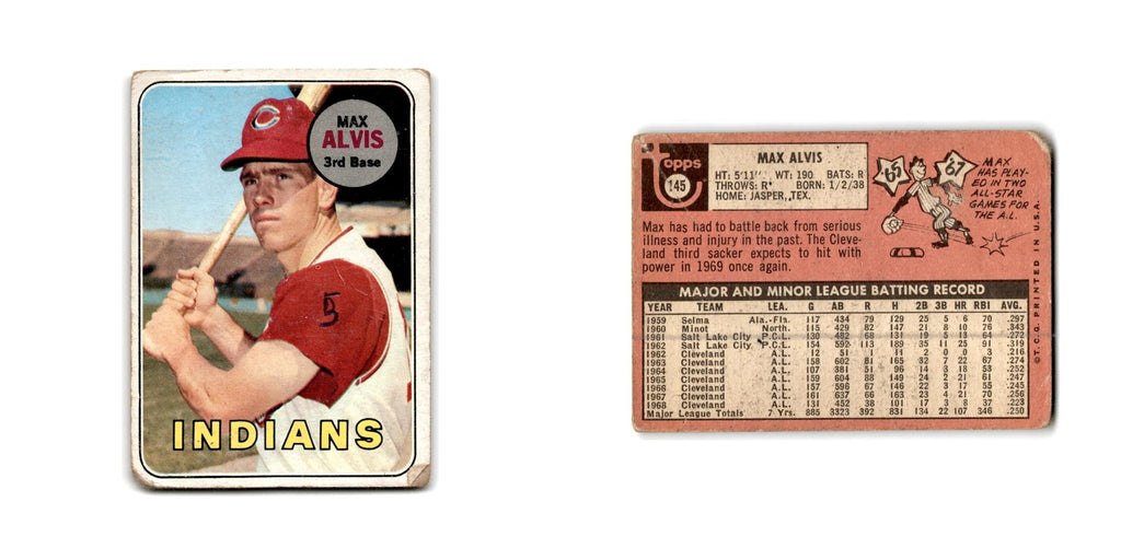 Max Alvis 1969 Topps #145 Cleveland Indians Baseball Card Poor