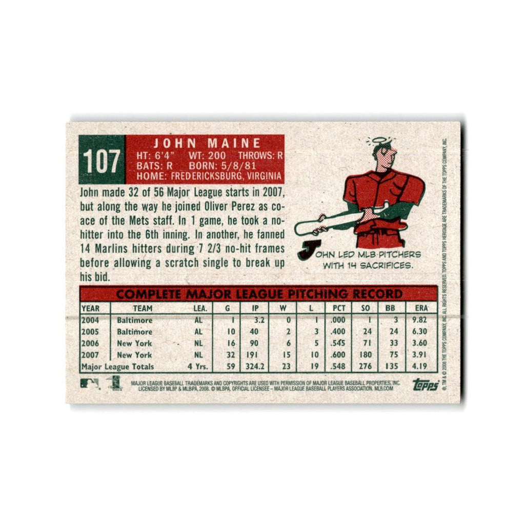 John Maine 2008 Topps Heritage #107 New York Mets Baseball Card NM